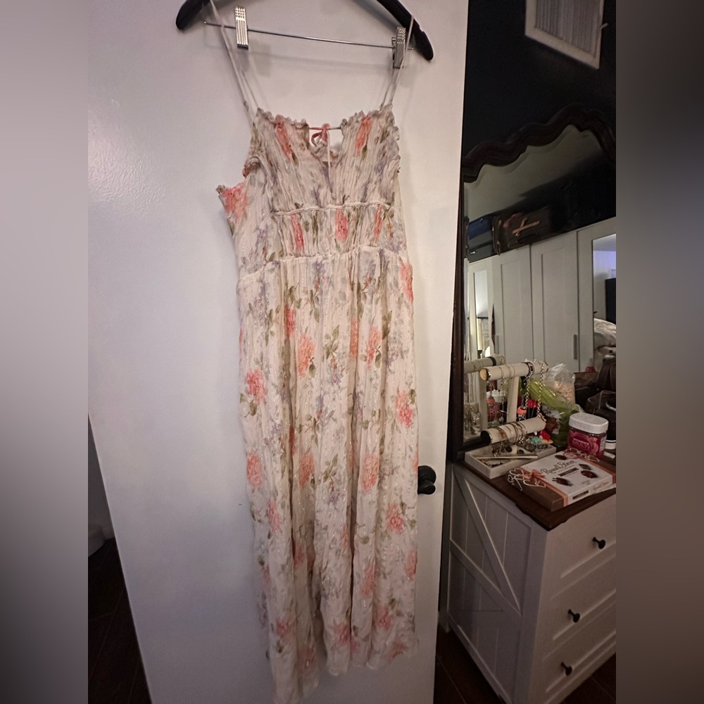 LoveShackFancy Cream and Pink Textured Dress